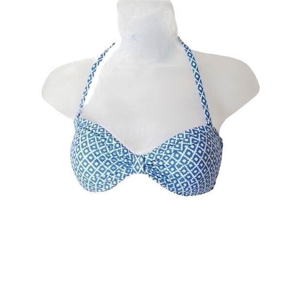 Old Navy Halter Bikini Top Padded Blue White‎ Geometric Swimsuit Womens Size S - Picture 1 of 9